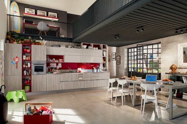 Minimal line offset by sumptuous colours.
An essential kitchen conceived in a variety of configurations and with ample scope for personalization that will encompass recherché, minimal, sumptuous or o